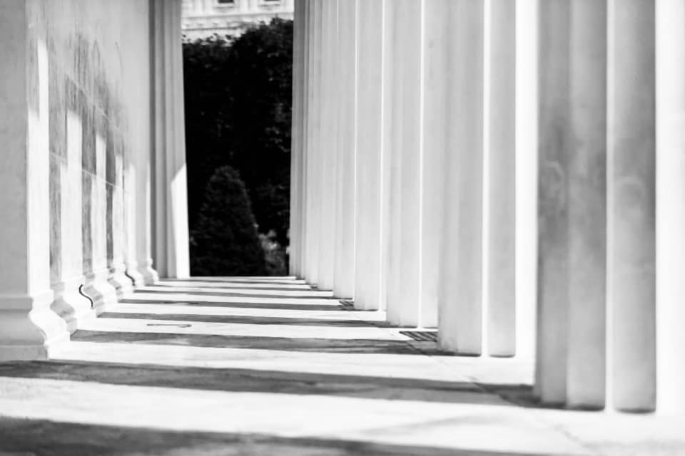 Rows of white columns in black and white
